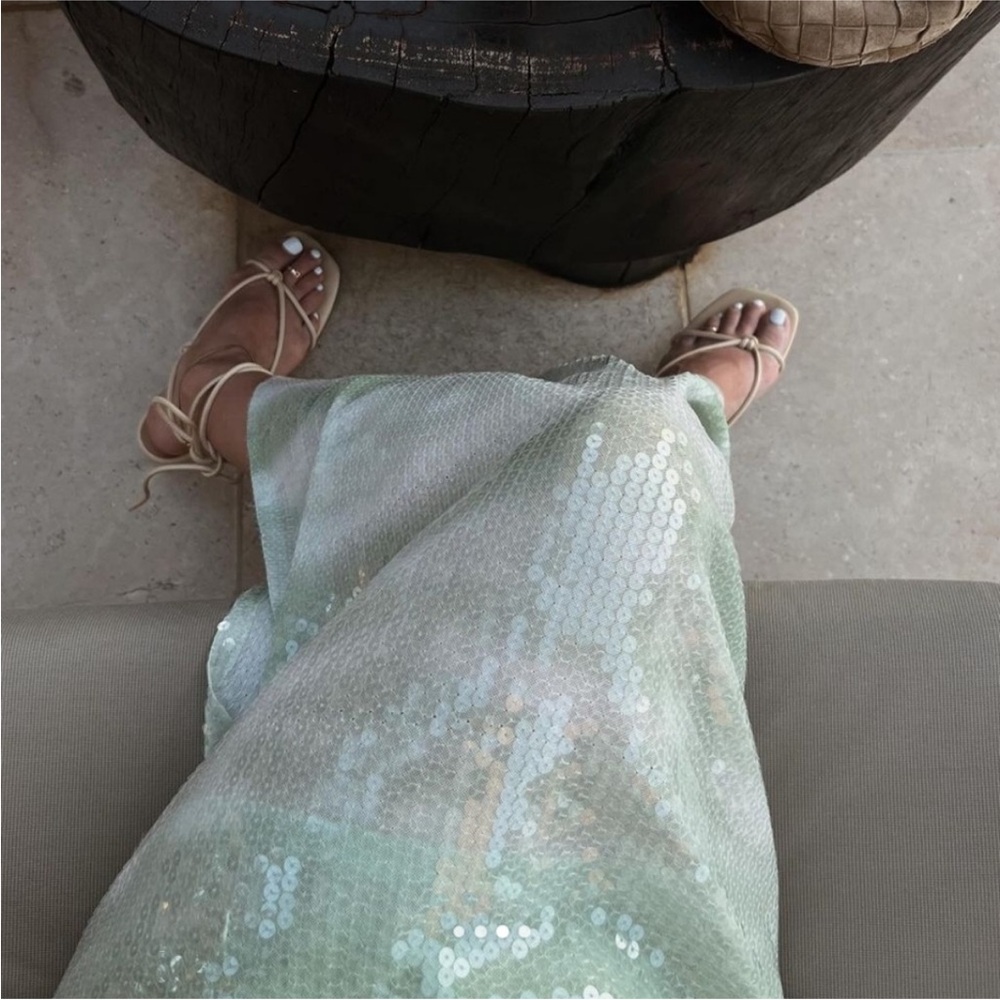 New Caroline Constas Mint Ombre Sequin V-Neck Sleeveless Midi Dress - Picture 3 of 6